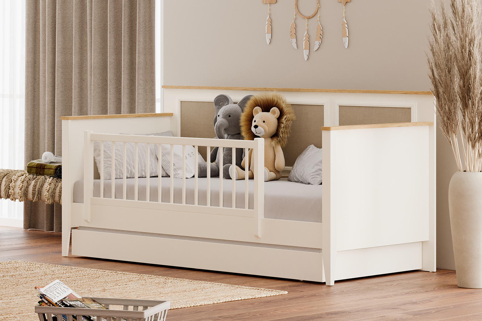 Corso-Toddler-Karyola2_0 CORSO UNIMODEL PULL-OUT BED 90X190 U CREAM - Image 1